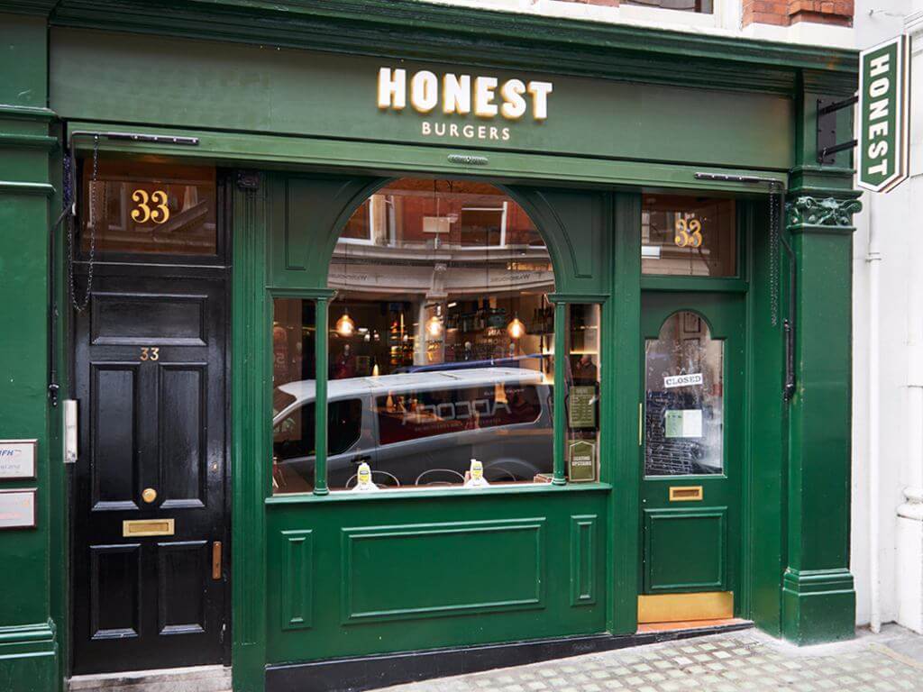 honest burgers covent garden - facade on southampton street
