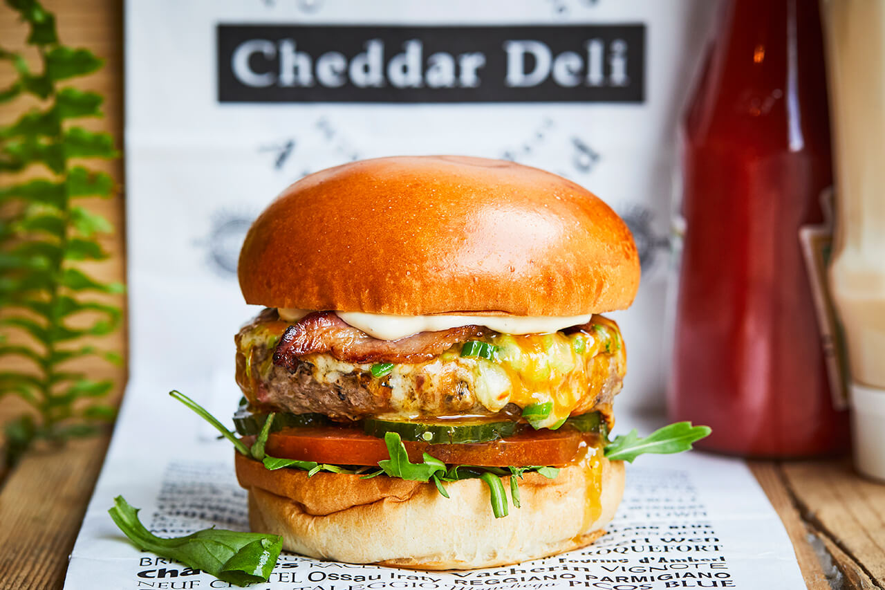 beef burger with smoked bacon and cheese