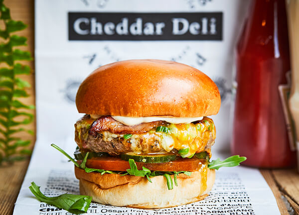 beef burger with smoked bacon and cheese