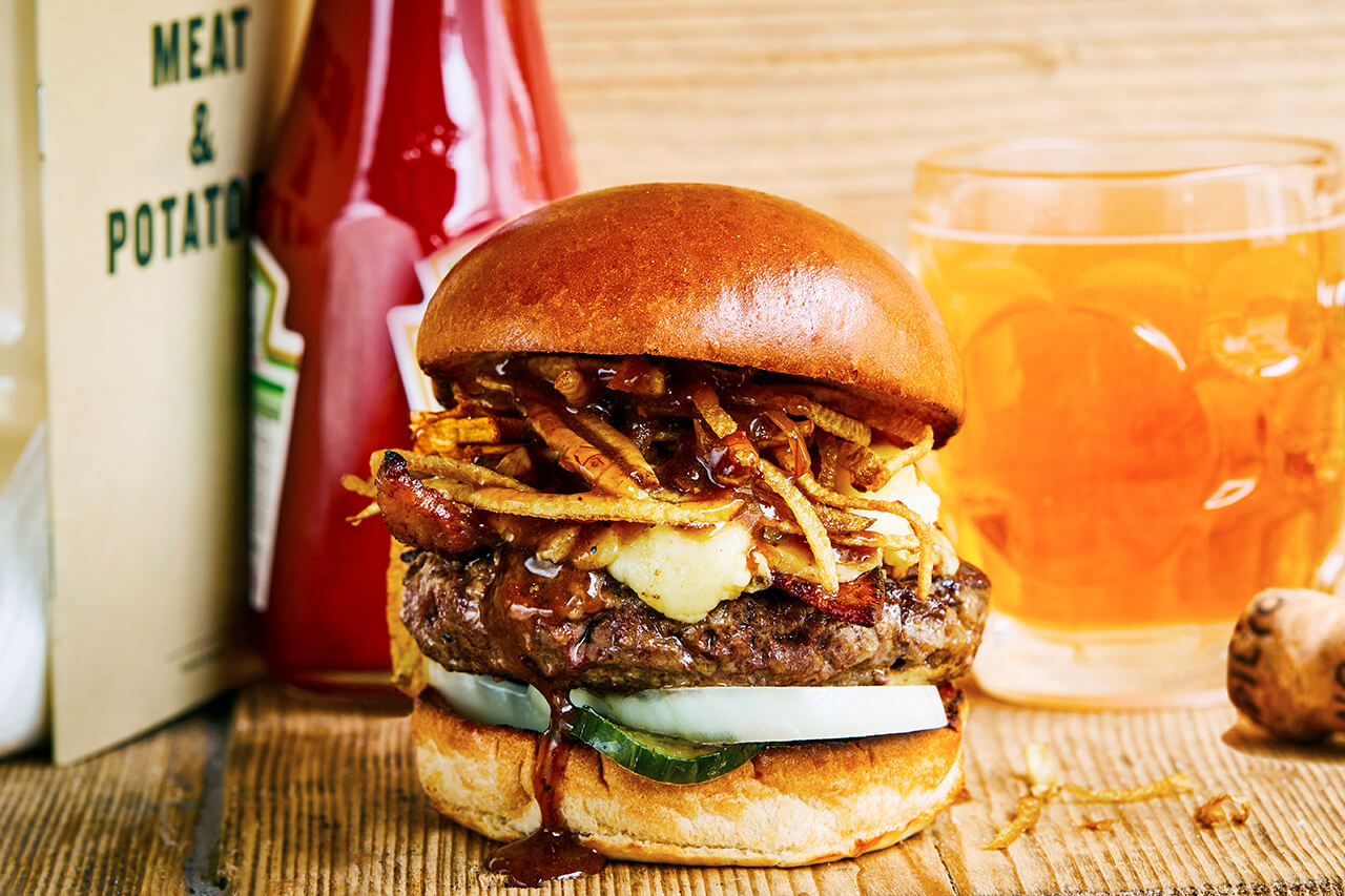 beef and bacon burger with smoked cheese