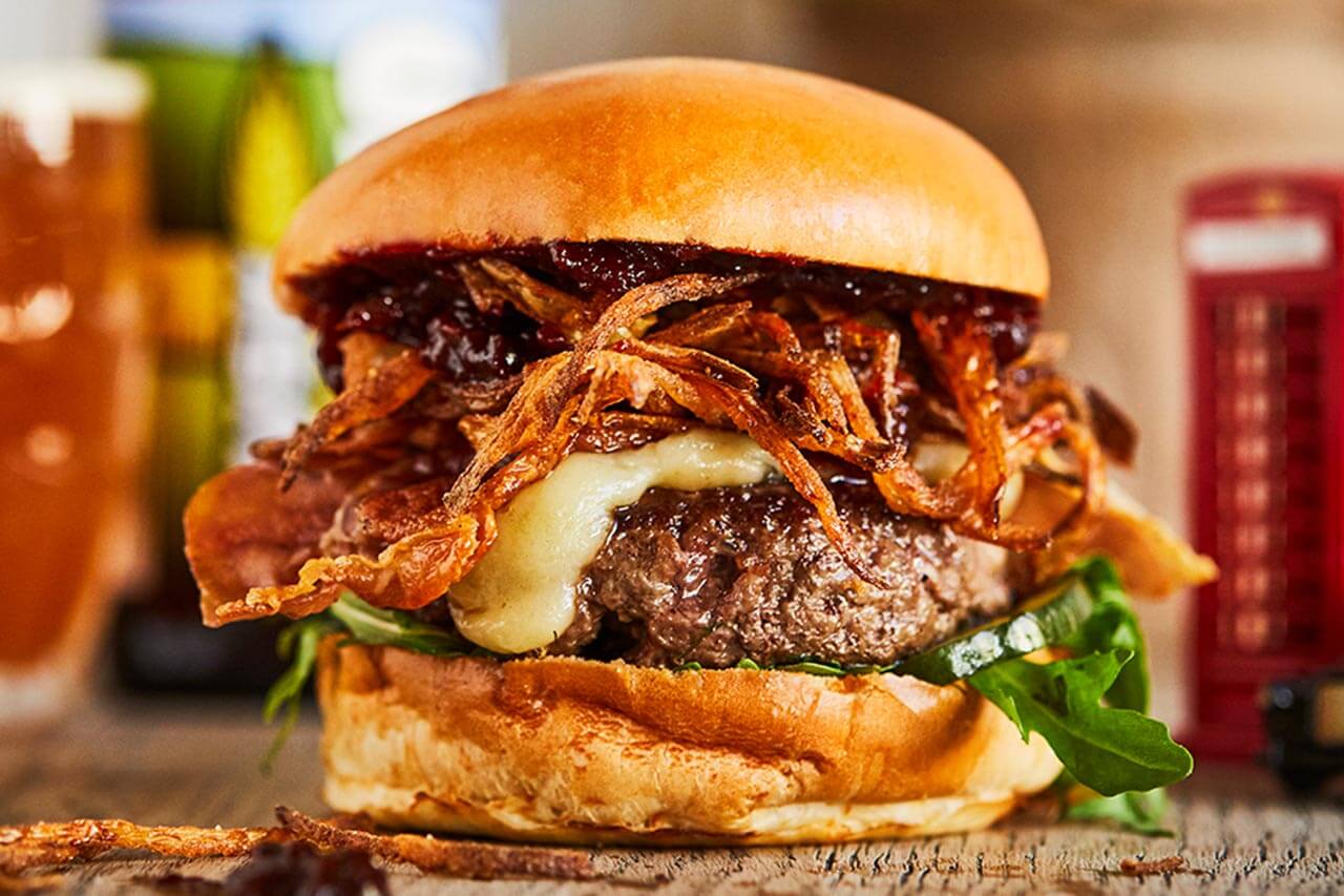 Beef burger with Parma ham and Taleggio cheese