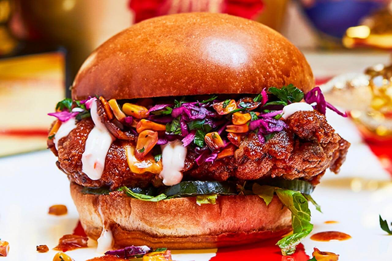 Fried chicken burger with cheese and slaw