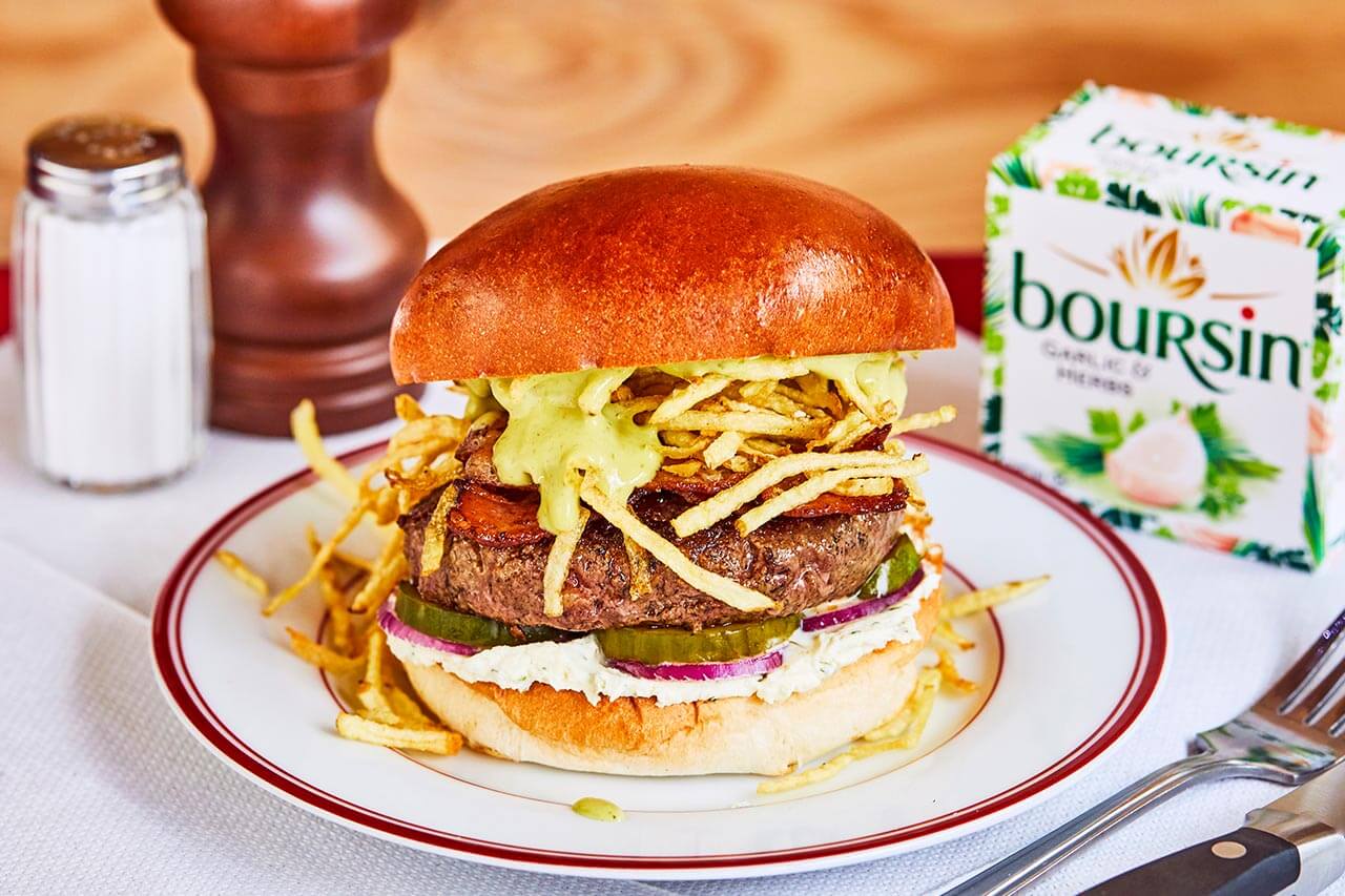 Beef burger with boursin cheese and bacon