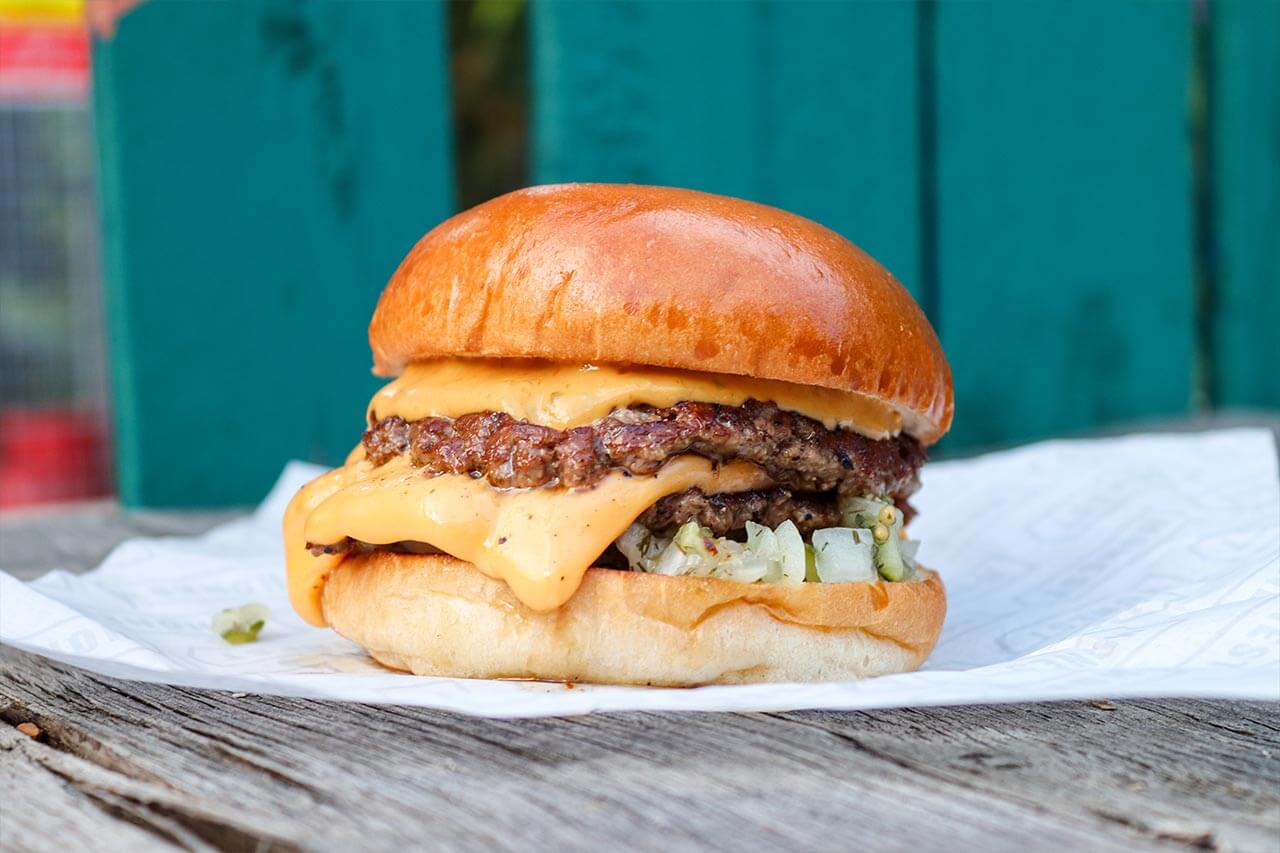 smashed beef patty burger with cheese test kitchen