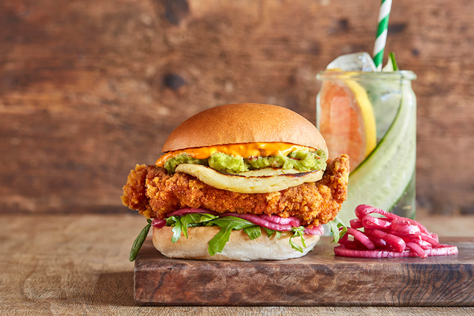 fried chicken halloumi burger