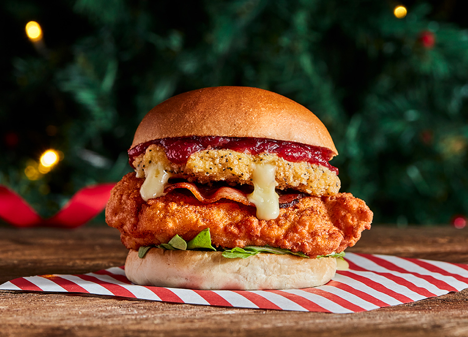 Camembert fried chicken christmas burger