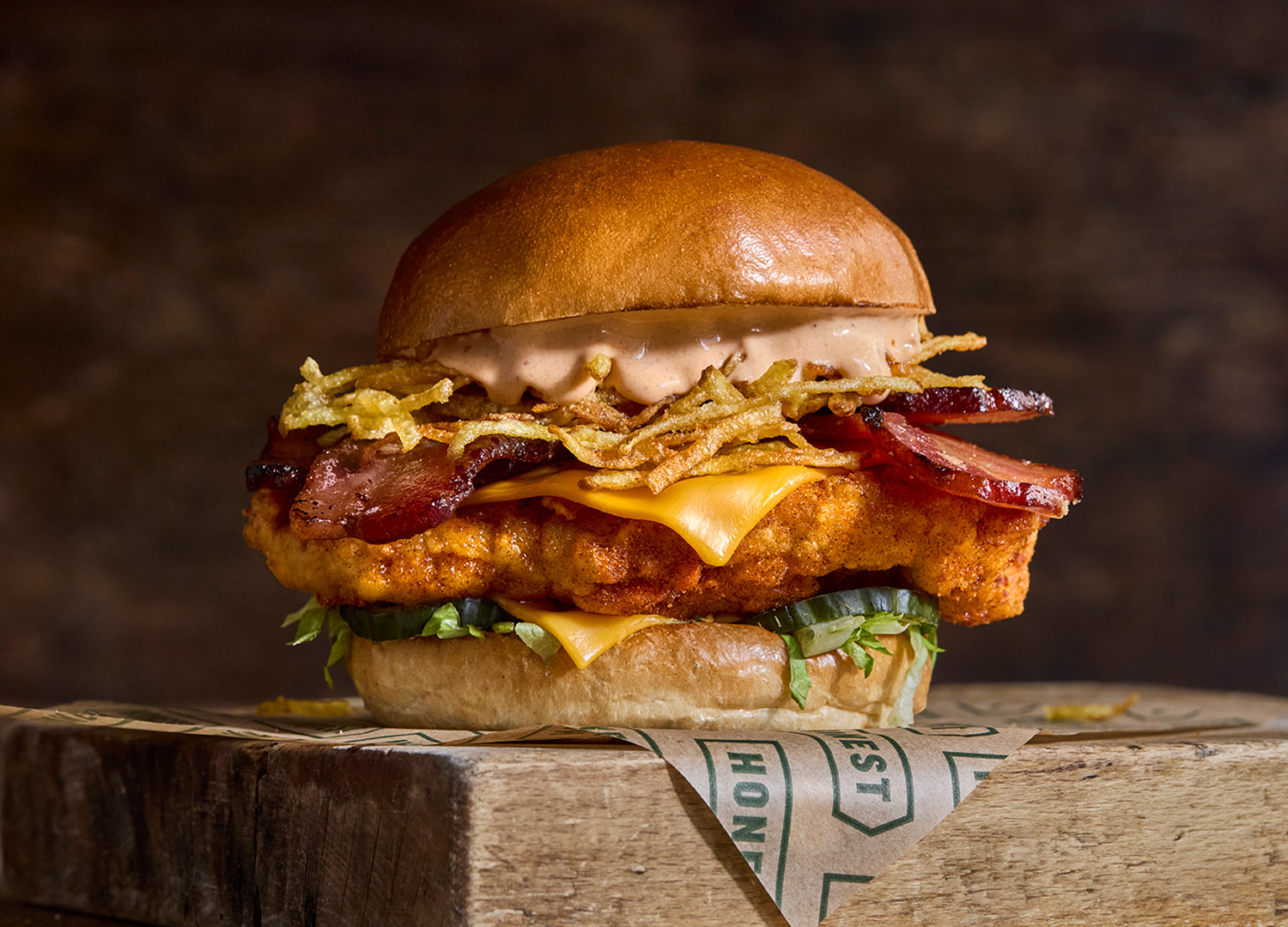 Ultimate bacon special burger fried chicken