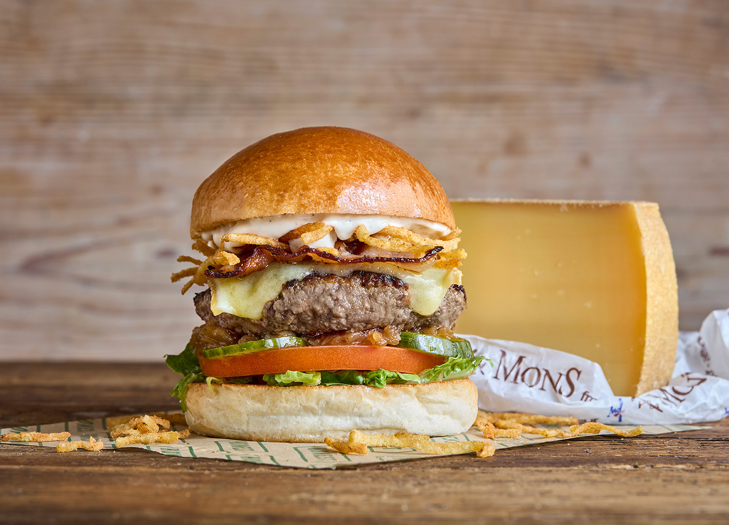 East Dulwich local burger with mons cheese