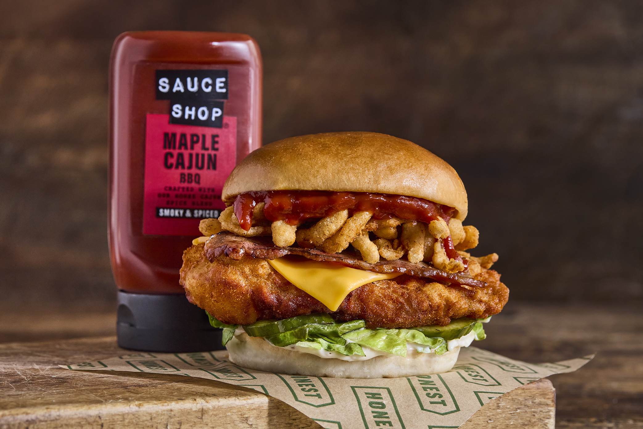 CAJUN BBQ FRIED CHICKEN BURGER WITH SAUCE SHOP