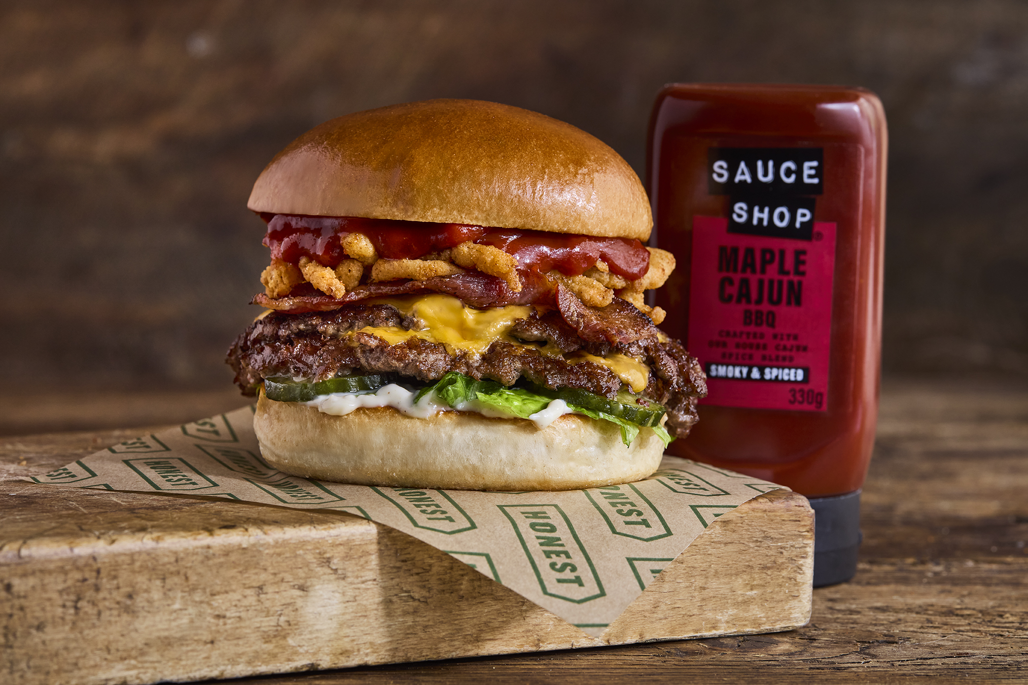 CAJUN BBQ DOUBLE SMASHED BURGER WITH SAUCE SHOP
